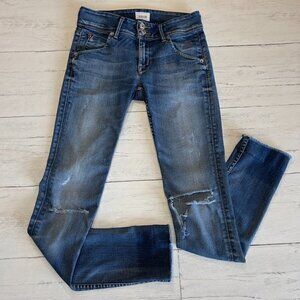Hudson Jeans Womens Size 24 Collin Y2K 90s Skinny with Raw Hem Flap Pockets